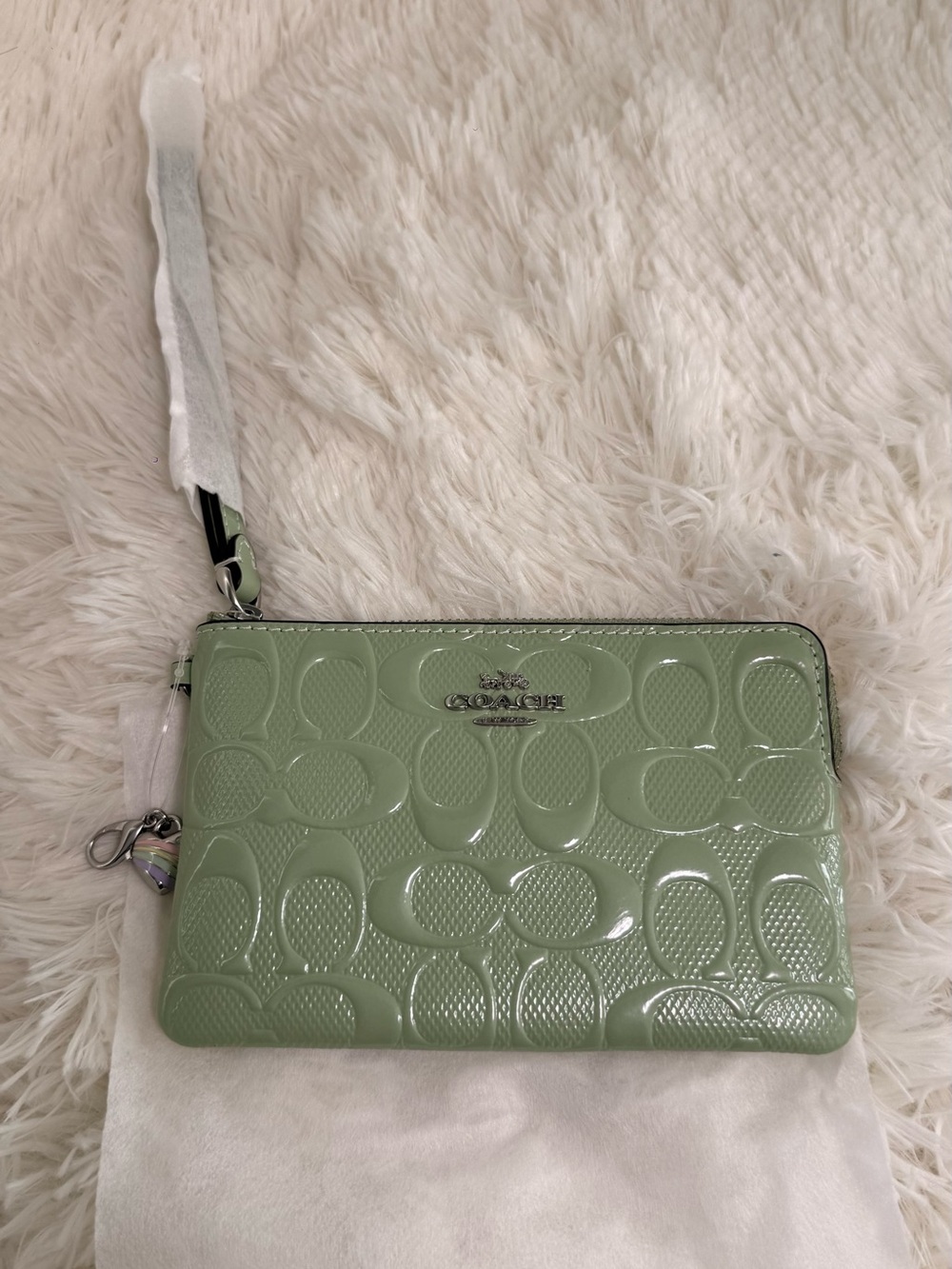 Coach Light Green Patent Signature Wristlet